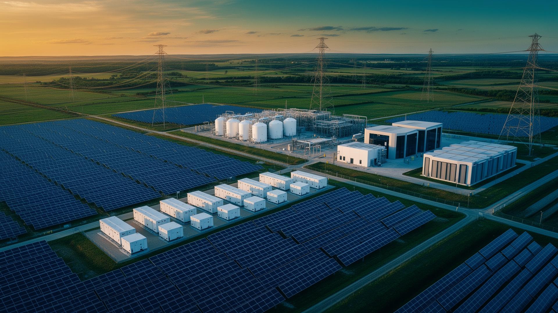 Aerial view of integrated renewable energy infrastructure